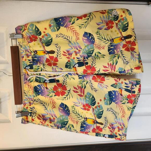 U.S. Polo Assn. Men's Vibrant Yellow Tropical Swim Shorts- Size Large - Picture 1 of 9